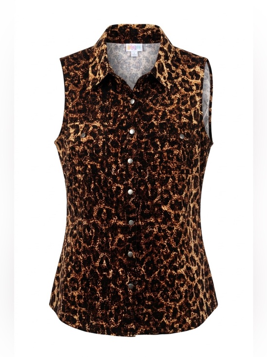 LuLaRoe Tops - LuLaRoe Brown and Black Leopard Print Sleeveless Button-Down Top